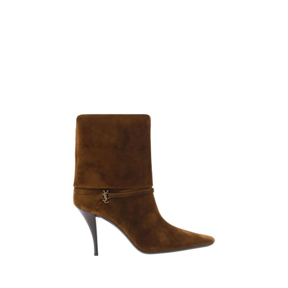 Saint Laurent Brown Calf Leather Bos Taurus High Heel Women's Boots
